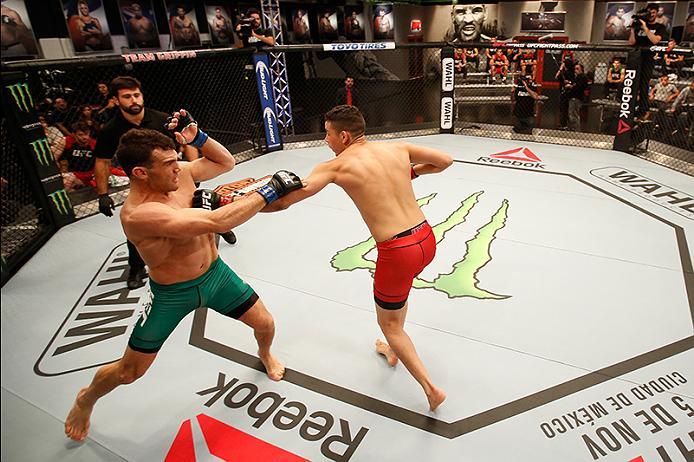 BUENOS AIRES, ARGENTINA - MAY 28: (R-L) Martin Bravo punches Javier Ganin during the filming of The Ultimate Fighter Latin America: Team Liddell vs Team Griffin on May 28, 2016 in Buenos Aires, Argentina. (Photo by Gabriel Rossi/Zuffa LLC/Zuffa LLC via G