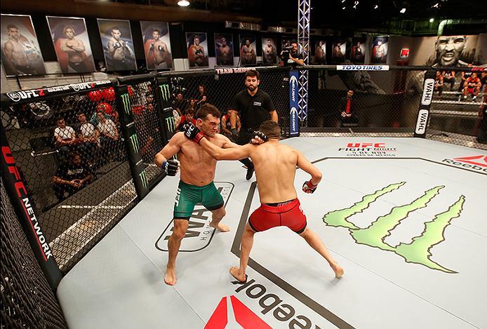 BUENOS AIRES, ARGENTINA - MAY 28: (R-L) Martin Bravo punches Javier Ganin during the filming of The Ultimate Fighter Latin America: Team Liddell vs Team Griffin on May 28, 2016 in Buenos Aires, Argentina. (Photo by Gabriel Rossi/Zuffa LLC/Zuffa LLC via G