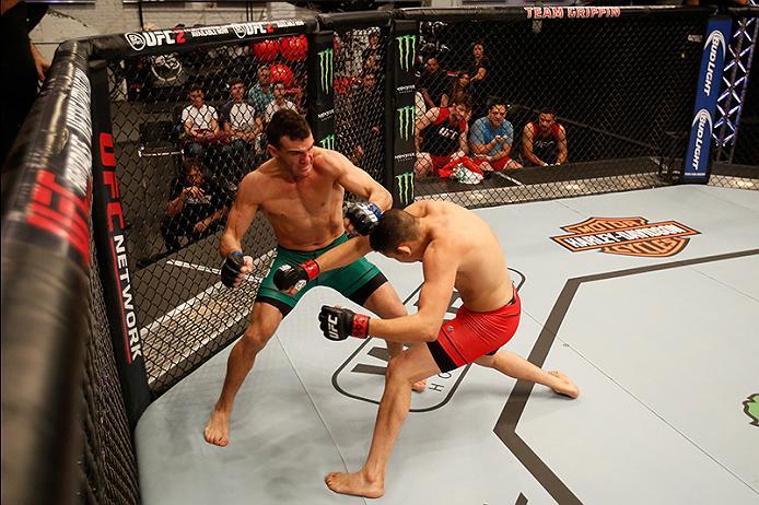 BUENOS AIRES, ARGENTINA - MAY 28: (L-R) Javier Ganin punches Martin Bravo during the filming of The Ultimate Fighter Latin America: Team Liddell vs Team Griffin on May 28, 2016 in Buenos Aires, Argentina. (Photo by Gabriel Rossi/Zuffa LLC/Zuffa LLC via G