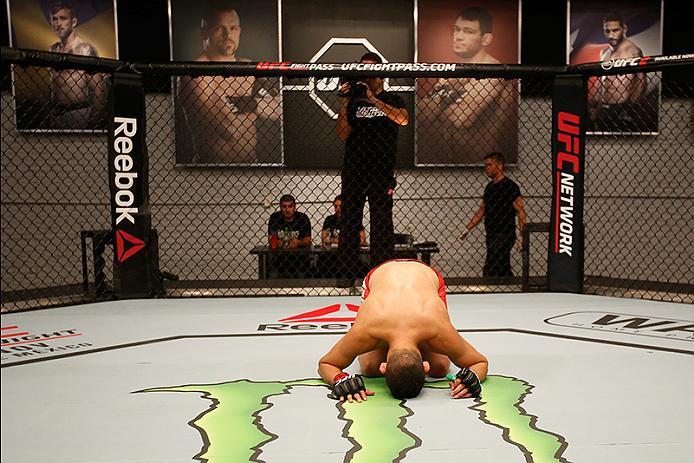 BUENOS AIRES, ARGENTINA - MAY 28: Martin Bravo celebrates his victory over Javier Ganin during the filming of The Ultimate Fighter Latin America: Team Liddell vs Team Griffin on May 28, 2016 in Buenos Aires, Argentina. (Photo by Gabriel Rossi/Zuffa LLC/Z