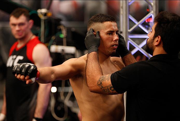 BUENOS AIRES, ARGENTINA - JUNE 4: Martin Bravo prepares to enter the Octagon before facing Ilianovich Chalo during the filming of The Ultimate Fighter Latin America: Team Liddell vs Team Griffin on June 4, 2016 in Buenos Aires, Argentina. (Photo by Gabri