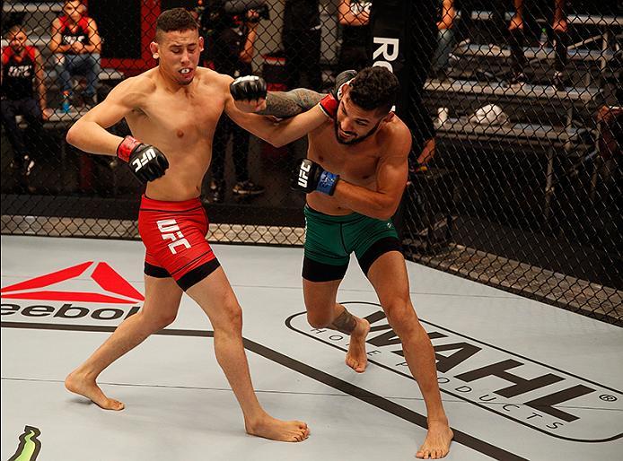 BUENOS AIRES, ARGENTINA - JUNE 4: (L-R) Martin Bravo exchanges punches with Ilianovich Chalo during the filming of The Ultimate Fighter Latin America: Team Liddell vs Team Griffin on June 4, 2016 in Buenos Aires, Argentina. (Photo by Gabriel Rossi/Zuffa
