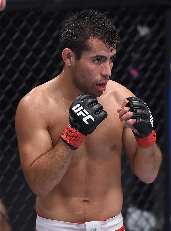 BUENOS AIRES, ARGENTINA - MAY 24: Walter Zamora circles John Bedoya during the filming of The Ultimate Fighter Latin America: Team Liddell vs Team Griffin on May 24, 2016 in Buenos Aires, Argentina. (Photo by Amilcar Orfali/Zuffa LLC/Zuffa LLC via Getty