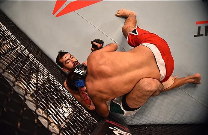 BUENOS AIRES, ARGENTINA - MAY 24: (R-L) Walter Zamora takes down John Bedoya during the filming of The Ultimate Fighter Latin America: Team Liddell vs Team Griffin on May 24, 2016 in Buenos Aires, Argentina. (Photo by Amilcar Orfali/Zuffa LLC/Zuffa LLC v