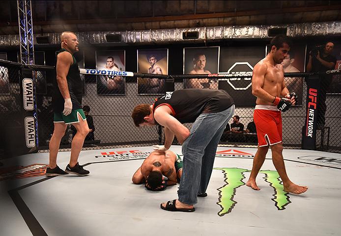 BUENOS AIRES, ARGENTINA - MAY 24: (R-L) Walter Zamora celebrates his victory over John Bedoya during the filming of The Ultimate Fighter Latin America: Team Liddell vs Team Griffin on May 24, 2016 in Buenos Aires, Argentina. (Photo by Amilcar Orfali/Zuff