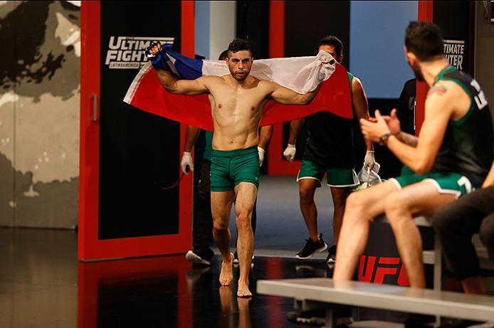BUENOS AIRES, ARGENTINA - MAY 26: Juan Villaseca prepares to enter the Octagon before facing Marcelo Rojo during the filming of The Ultimate Fighter Latin America: Team Liddell vs Team Griffin on May 26, 2016 in Buenos Aires, Argentina. (Photo by Gabriel