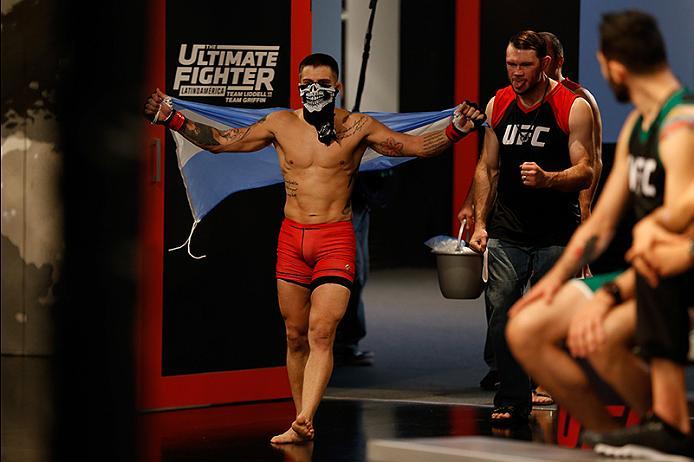 BUENOS AIRES, ARGENTINA - MAY 26: Marcelo Rojo prepares to enter the Octagon before facing Juan Villaseca during the filming of The Ultimate Fighter Latin America: Team Liddell vs Team Griffin on May 26, 2016 in Buenos Aires, Argentina. (Photo by Gabriel