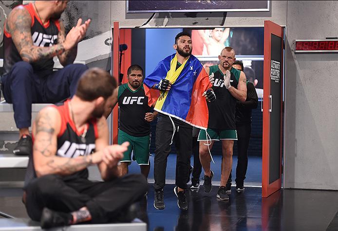 BUENOS AIRES, ARGENTINA - MAY 24: Ilianovich Chalo prepares to enter the Octagon before facing Miguel Villegas during the filming of The Ultimate Fighter Latin America: Team Liddell vs Team Griffin on May 24, 2016 in Buenos Aires, Argentina. (Photo by Am
