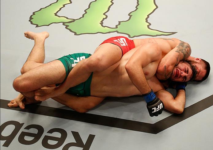 BUENOS AIRES, ARGENTINA - MAY 26: Marcelo Rojo attempts to submit Juan Villaseca during the filming of The Ultimate Fighter Latin America: Team Liddell vs Team Griffin on May 26, 2016 in Buenos Aires, Argentina. (Photo by Gabriel Rossi/Zuffa LLC/Zuffa LL