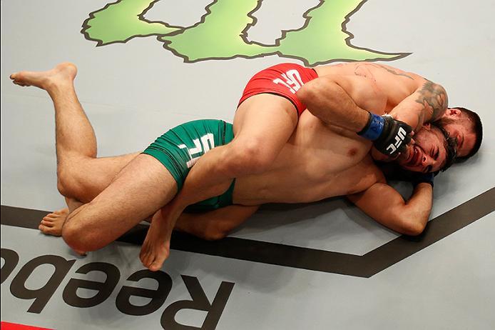 BUENOS AIRES, ARGENTINA - MAY 26: Marcelo Rojo attempts to submit Juan Villaseca during the filming of The Ultimate Fighter Latin America: Team Liddell vs Team Griffin on May 26, 2016 in Buenos Aires, Argentina. (Photo by Gabriel Rossi/Zuffa LLC/Zuffa LL