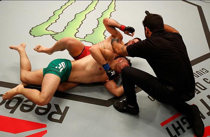BUENOS AIRES, ARGENTINA - MAY 26: Marcelo Rojo submits Juan Villaseca during the filming of The Ultimate Fighter Latin America: Team Liddell vs Team Griffin on May 26, 2016 in Buenos Aires, Argentina. (Photo by Gabriel Rossi/Zuffa LLC/Zuffa LLC via Getty