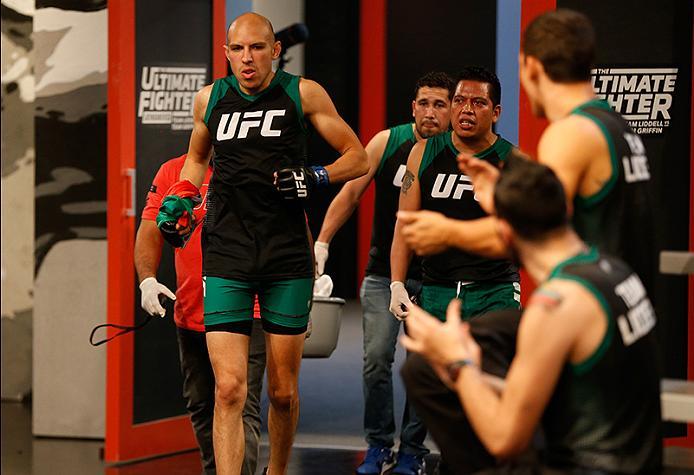 BUENOS AIRES, ARGENTINA - MAY 28: Fabian Quintana prepares to enter the Octagon before facing Alejandro Martinez during the filming of The Ultimate Fighter Latin America: Team Liddell vs Team Griffin on May 28, 2016 in Buenos Aires, Argentina. (Photo by