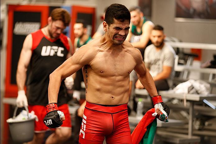 BUENOS AIRES, ARGENTINA - MAY 28: Alejandro Martinez prepares to enter the Octagon before facing Fabian Quintana during the filming of The Ultimate Fighter Latin America: Team Liddell vs Team Griffin on May 28, 2016 in Buenos Aires, Argentina. (Photo by