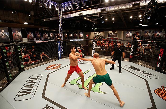 BUENOS AIRES, ARGENTINA - MAY 28:  (R-L) Fabian Quintana punches Alejandro Martinez during the filming of The Ultimate Fighter Latin America: Team Liddell vs Team Griffin on May 28, 2016 in Buenos Aires, Argentina. (Photo by Gabriel Rossi/Zuffa LLC/Zuffa 