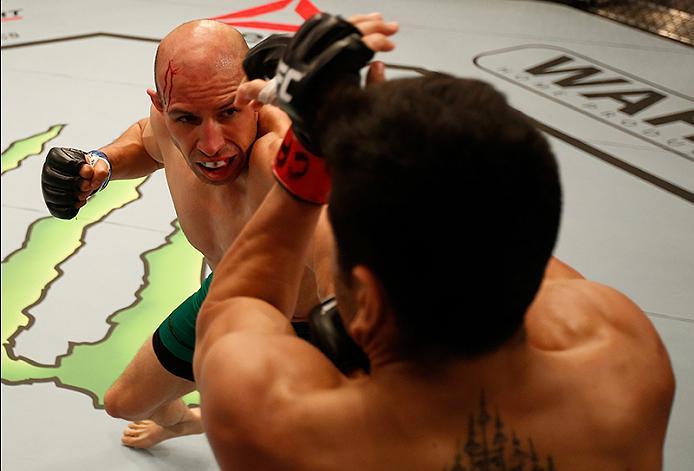 BUENOS AIRES, ARGENTINA - MAY 28: (L-R) Fabian Quintana punches Alejandro Martinez during the filming of The Ultimate Fighter Latin America: Team Liddell vs Team Griffin on May 28, 2016 in Buenos Aires, Argentina. (Photo by Gabriel Rossi/Zuffa LLC/Zuffa