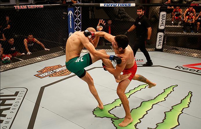 BUENOS AIRES, ARGENTINA - MAY 28: (R-L) Alejandro Martinez punches Fabian Quintana during the filming of The Ultimate Fighter Latin America: Team Liddell vs Team Griffin on May 28, 2016 in Buenos Aires, Argentina. (Photo by Gabriel Rossi/Zuffa LLC/Zuffa