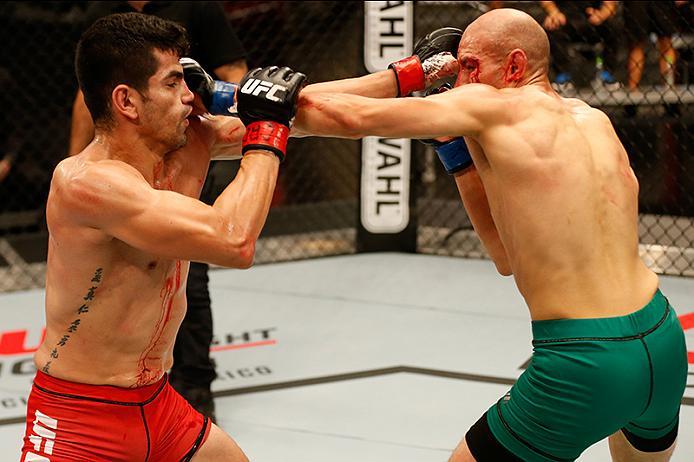 BUENOS AIRES, ARGENTINA - MAY 28:  (L-R) Alejandro Martinez exchanges punches with Fabian Quintana during the filming of The Ultimate Fighter Latin America: Team Liddell vs Team Griffin on May 28, 2016 in Buenos Aires, Argentina. (Photo by Gabriel Rossi/Z