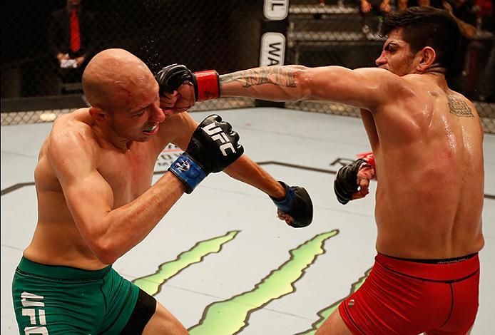 BUENOS AIRES, ARGENTINA - MAY 28: (R-L) Alejandro Martinez punches Fabian Quintana during the filming of The Ultimate Fighter Latin America: Team Liddell vs Team Griffin on May 28, 2016 in Buenos Aires, Argentina. (Photo by Gabriel Rossi/Zuffa LLC/Zuffa