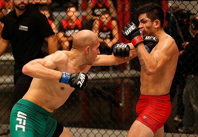 BUENOS AIRES, ARGENTINA - MAY 28: (L-R) Fabian Quintana punches Alejandro Martinez during the filming of The Ultimate Fighter Latin America: Team Liddell vs Team Griffin on May 28, 2016 in Buenos Aires, Argentina. (Photo by Gabriel Rossi/Zuffa LLC/Zuffa