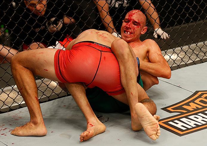 BUENOS AIRES, ARGENTINA - MAY 28:  (R-L) Fabian Quintana attempts to submit Alejandro Martinez during the filming of The Ultimate Fighter Latin America: Team Liddell vs Team Griffin on May 28, 2016 in Buenos Aires, Argentina. (Photo by Gabriel Rossi/Zuffa