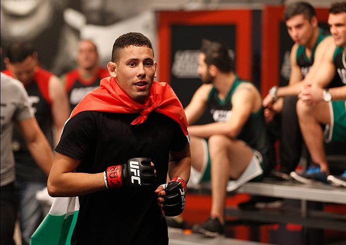BUENOS AIRES, ARGENTINA - JUNE 11: Martin Bravo prepares to enter the Octagon before facing Leonardo Rodriguez during the filming of The Ultimate Fighter Latin America: Team Liddell vs Team Griffin on June 11, 2016 in Buenos Aires, Argentina. (Photo by G