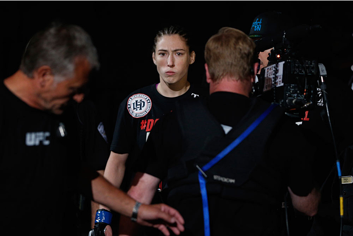 LAS VEGAS, NV - JULY 06: Alexis Dufresne enters the Octagon in her women's bantamweight fight during the Ultimate Fighter Finale inside the Mandalay Bay Events Center on July 6, 2014 in Las Vegas, Nevada. (Photo by Josh Hedges/Zuffa LLC/Zuffa LLC via Ge
