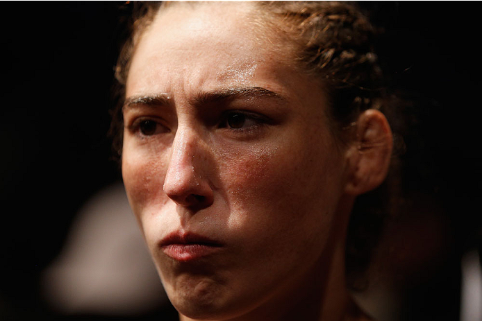 LAS VEGAS, NV - JULY 06: Alexis Dufresne enters the Octagon in her women's bantamweight fight during the Ultimate Fighter Finale inside the Mandalay Bay Events Center on July 6, 2014 in Las Vegas, Nevada. (Photo by Josh Hedges/Zuffa LLC/Zuffa LLC via Ge