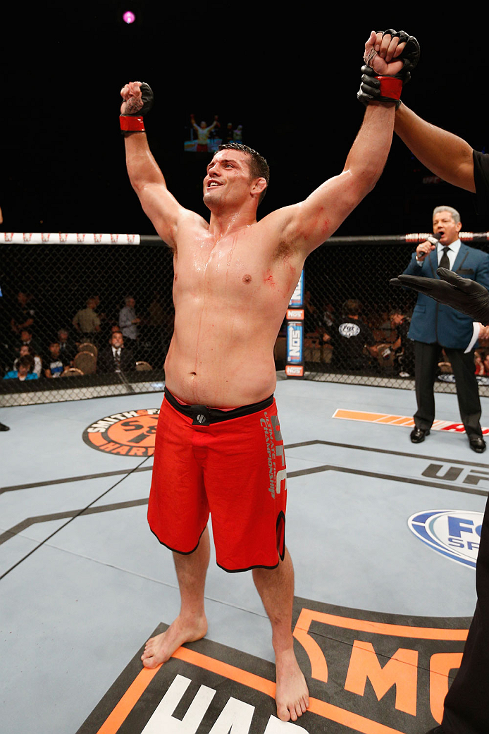 LAS VEGAS, NV - JULY 06: Patrick Walsh celebrates after defeating Daniel Spohn in their light heavyweight fight during the Ultimate Fighter Finale inside the Mandalay Bay Events Center on July 6, 2014 in Las Vegas, Nevada. (Photo by Josh Hedges/Zuffa LL