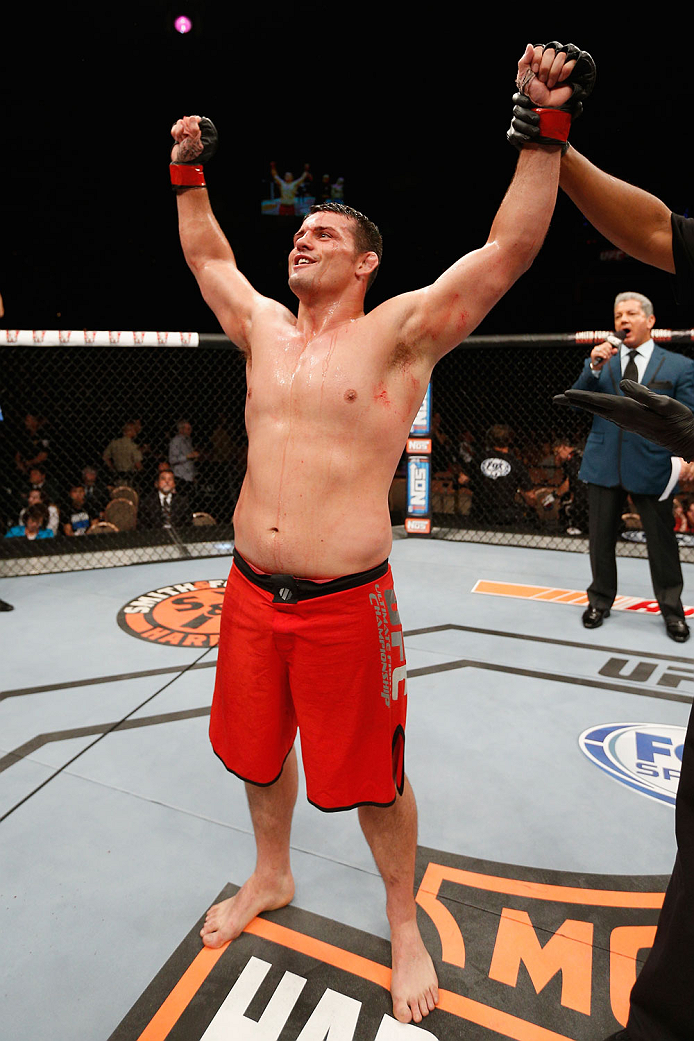 LAS VEGAS, NV - JULY 06:  Patrick Walsh celebrates after defeating Daniel Spohn in their light heavyweight fight during the Ultimate Fighter Finale inside the Mandalay Bay Events Center on July 6, 2014 in Las Vegas, Nevada.  (Photo by Josh Hedges/Zuffa LL