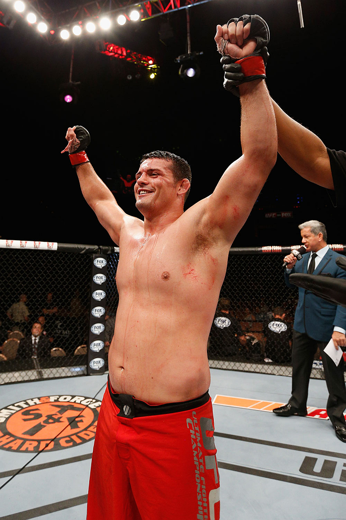 LAS VEGAS, NV - JULY 06:  Patrick Walsh celebrates after defeating Daniel Spohn in their light heavyweight fight during the Ultimate Fighter Finale inside the Mandalay Bay Events Center on July 6, 2014 in Las Vegas, Nevada.  (Photo by Josh Hedges/Zuffa LL