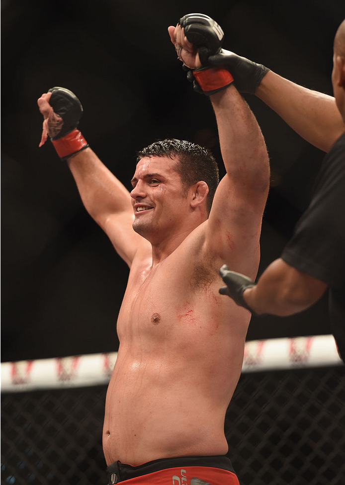 LAS VEGAS, NV - JULY 06:  Patrick Walsh celebrates his win over Daniel Spohn in their light heavyweight fight during the Ultimate Fighter Finale inside the Mandalay Bay Events Center on July 6, 2014 in Las Vegas, Nevada.  (Photo by Jeff Bottari/Zuffa LLC/