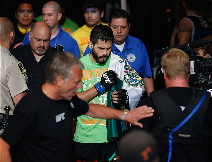 LAS VEGAS, NV - JULY 06: Juan Manuel Puig Carreon enters the Octagon for his lightweight fight during the Ultimate Fighter Finale inside the Mandalay Bay Events Center on July 6, 2014 in Las Vegas, Nevada. (Photo by Josh Hedges/Zuffa LLC/Zuffa LLC via G