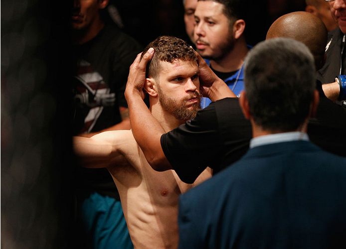 LAS VEGAS, NV - JULY 06:  Dustin Ortiz enters the Octagon to face Justin Scoggins in their flyweight fight during the Ultimate Fighter Finale inside the Mandalay Bay Events Center on July 6, 2014 in Las Vegas, Nevada.  (Photo by Josh Hedges/Zuffa LLC/Zuff