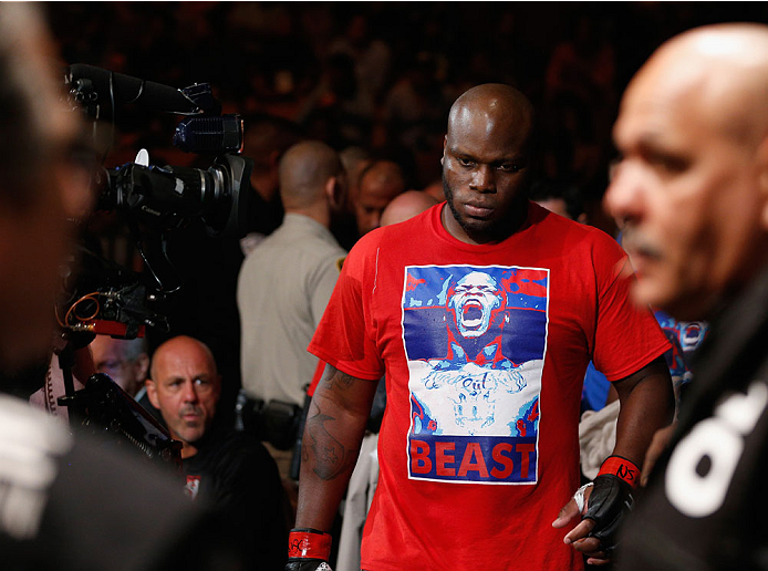 LAS VEGAS, NV - JULY 06:  Derrick Lewis enters the arena in their heavyweight fight against Guto Inocente during the Ultimate Fighter Finale inside the Mandalay Bay Events Center on July 6, 2014 in Las Vegas, Nevada.  (Photo by Josh Hedges/Zuffa LLC/Zuffa