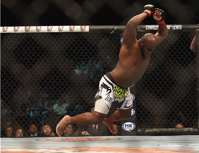 LAS VEGAS, NV - JULY 06: Derrick Lewis celebrates after defeating Guto Inocente in their middleweight fight during the Ultimate Fighter Finale inside the Mandalay Bay Events Center on July 6, 2014 in Las Vegas, Nevada. (Photo by Jeff Bottari/Zuffa LLC/Z