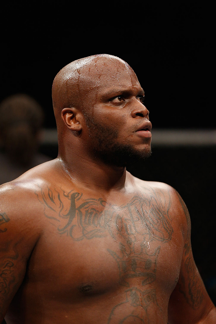 LAS VEGAS, NV - JULY 06: Derrick Lewis celebrates defeating Guto Inocente in their heavyweight fight during the Ultimate Fighter Finale inside the Mandalay Bay Events Center on July 6, 2014 in Las Vegas, Nevada. (Photo by Josh Hedges/Zuffa LLC/Zuffa LLC