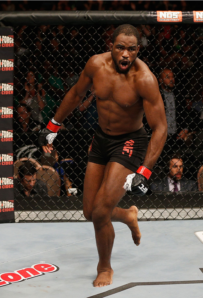 LAS VEGAS, NV - JULY 06: Corey Anderson celebrates after defeating Matt Van Buren in their light heavyweight fight during the Ultimate Fighter Finale inside the Mandalay Bay Events Center on July 6, 2014 in Las Vegas, Nevada. (Photo by Josh Hedges/Zuffa