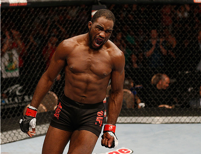 LAS VEGAS, NV - JULY 06: Corey Anderson celebrates after defeating Matt Van Buren in their light heavyweight fight during the Ultimate Fighter Finale inside the Mandalay Bay Events Center on July 6, 2014 in Las Vegas, Nevada. (Photo by Josh Hedges/Zuffa