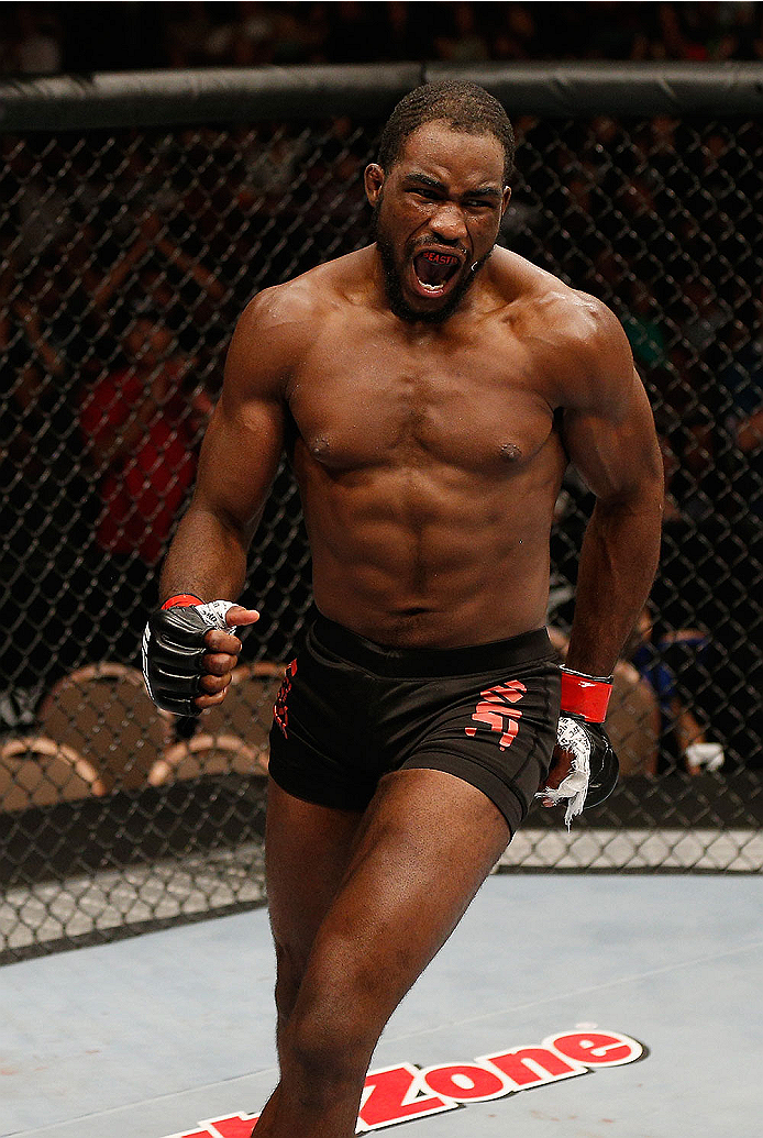 LAS VEGAS, NV - JULY 06: Corey Anderson celebrates after defeating Matt Van Buren in their light heavyweight fight during the Ultimate Fighter Finale inside the Mandalay Bay Events Center on July 6, 2014 in Las Vegas, Nevada. (Photo by Josh Hedges/Zuffa