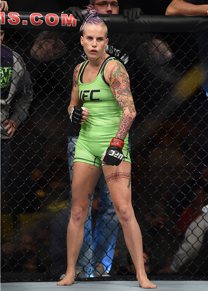 LAS VEGAS, NEVADA - DECEMBER 12: Bec Rawlings prepares to face Heather Jo Clark in their strawweight fight during The Ultimate Fighter Finale event inside the Pearl concert theater at the Palms Casino Resort on December 12, 2014 in Las Vegas, Nevada. (Pho