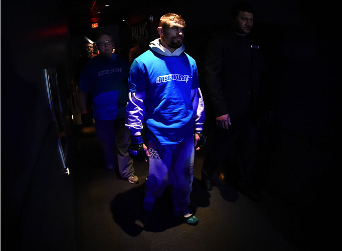 LAS VEGAS, NEVADA - DECEMBER 12: Daron Cruickshank prepares to enter the Octagon before facing KJ Noons in their lightweight fight during The Ultimate Fighter Finale event inside the Pearl concert theater at the Palms Casino Resort on December 12, 2014 in
