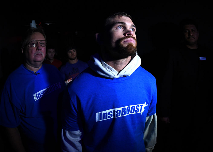 LAS VEGAS, NEVADA - DECEMBER 12: Daron Cruickshank prepares to enter the Octagon before facing KJ Noons in their lightweight fight during The Ultimate Fighter Finale event inside the Pearl concert theater at the Palms Casino Resort on December 12, 2014 in