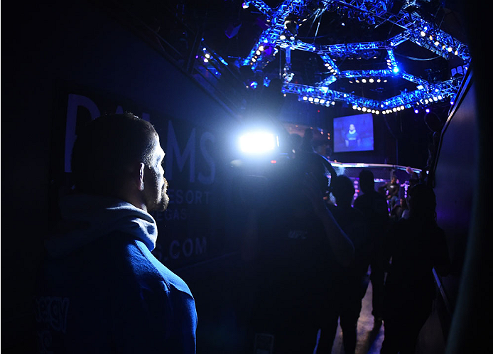 LAS VEGAS, NEVADA - DECEMBER 12: Daron Cruickshank prepares to enter the Octagon before facing KJ Noons in their lightweight fight during The Ultimate Fighter Finale event inside the Pearl concert theater at the Palms Casino Resort on December 12, 2014 in