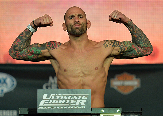 LAS VEGAS, NEVADA - JULY 11:   George Sullivan steps onto the scale during the TUF 21 Finale Weigh-in at the UFC Fan Expo in the Sands Expo and Convention Center on July 11, 2015 in Las Vegas Nevada. (Photo by Brandon Magnus/Zuffa LLC/Zuffa LLC via Getty 