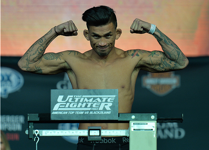 LAS VEGAS, NEVADA - JULY 11:   Russell Doane steps onto the scale during the TUF 21 Finale Weigh-in at the UFC Fan Expo in the Sands Expo and Convention Center on July 11, 2015 in Las Vegas Nevada. (Photo by Brandon Magnus/Zuffa LLC/Zuffa LLC via Getty Im