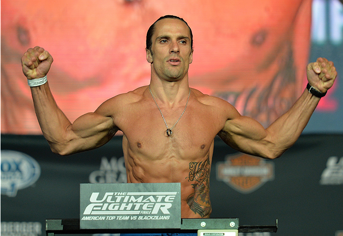 LAS VEGAS, NEVADA - JULY 11:   Josh Samman steps onto the scale during the TUF 21 Finale Weigh-in at the UFC Fan Expo in the Sands Expo and Convention Center on July 11, 2015 in Las Vegas Nevada. (Photo by Brandon Magnus/Zuffa LLC/Zuffa LLC via Getty Imag