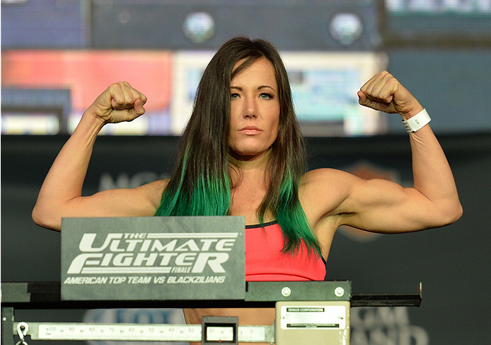 LAS VEGAS, NEVADA - JULY 11:   Angela Magana steps onto the scale during the TUF 21 Finale Weigh-in at the UFC Fan Expo in the Sands Expo and Convention Center on July 11, 2015 in Las Vegas Nevada. (Photo by Brandon Magnus/Zuffa LLC/Zuffa LLC via Getty Im