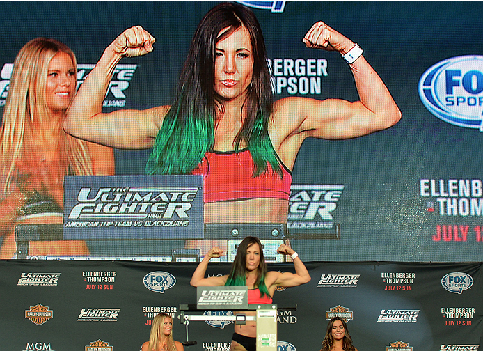 LAS VEGAS, NEVADA - JULY 11:   Angela Magana steps onto the scale during the TUF 21 Finale Weigh-in at the UFC Fan Expo in the Sands Expo and Convention Center on July 11, 2015 in Las Vegas Nevada. (Photo by Brandon Magnus/Zuffa LLC/Zuffa LLC via Getty Im