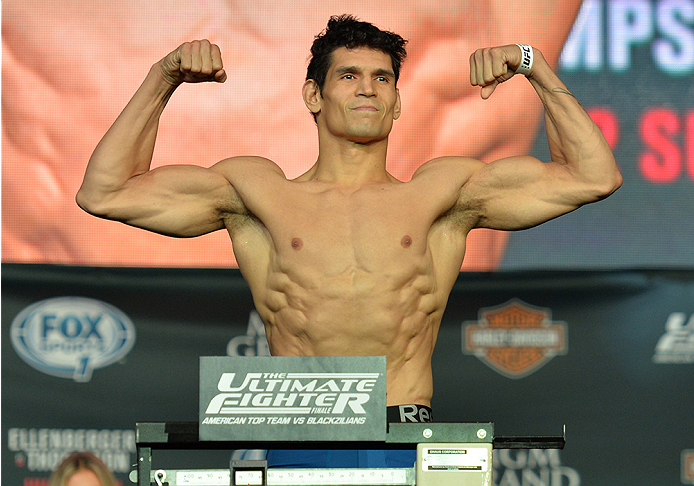 LAS VEGAS, NEVADA - JULY 11:   Cezar Ferreira steps onto the scale during the TUF 21 Finale Weigh-in at the UFC Fan Expo in the Sands Expo and Convention Center on July 11, 2015 in Las Vegas Nevada. (Photo by Brandon Magnus/Zuffa LLC/Zuffa LLC via Getty I