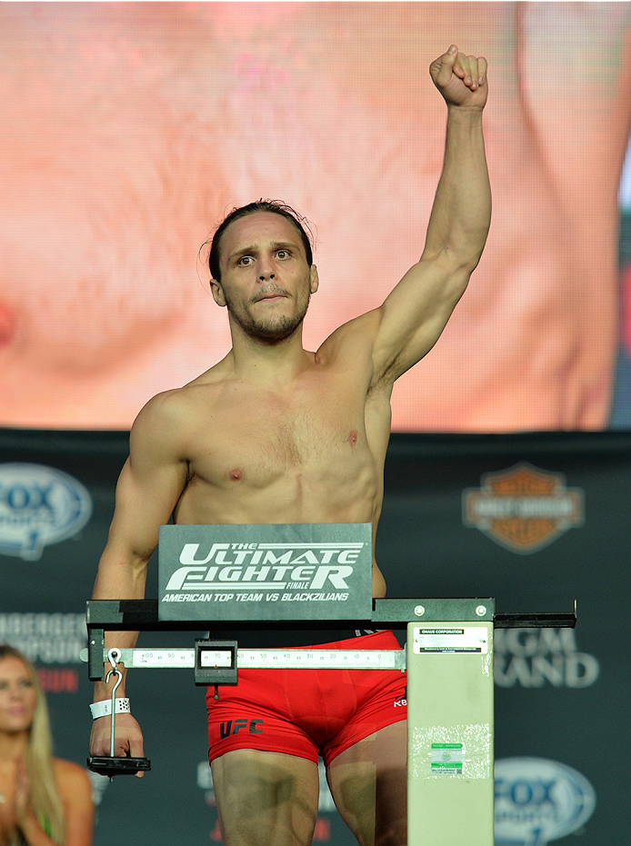 LAS VEGAS, NEVADA - JULY 11:   Michael Graves steps onto the scale during the TUF 21 Finale Weigh-in at the UFC Fan Expo in the Sands Expo and Convention Center on July 11, 2015 in Las Vegas Nevada. (Photo by Brandon Magnus/Zuffa LLC/Zuffa LLC via Getty I